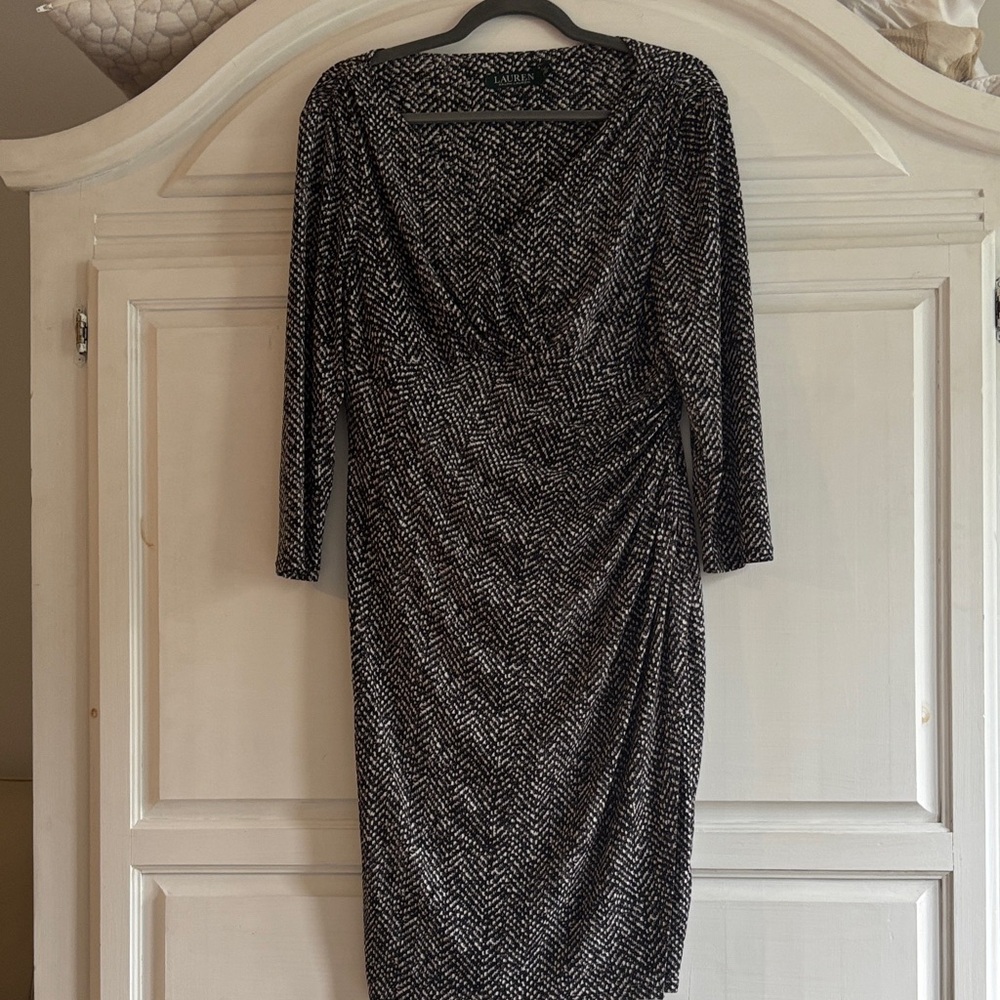 Ralph Lauren faux wrap empire waist 3/4 sleeve v neck dress